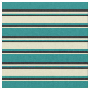 Teal, Pale Goldenrod, and Black Stripes Fabric