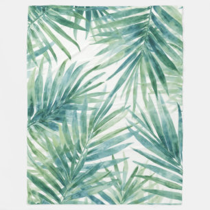 Teal Palm Leaves Fleece Blanket