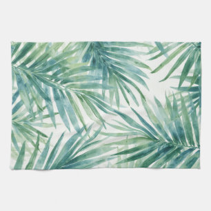 Teal Palm Leaves Kitchen Towel