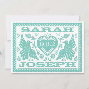 Teal Papel Picado Love Birds Invitation