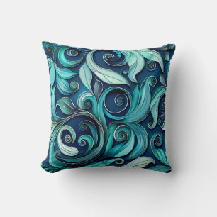 Teal paper flower seamless pattern throw pillow
