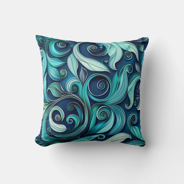 Teal paper flower seamless pattern  throw pillow (Front)