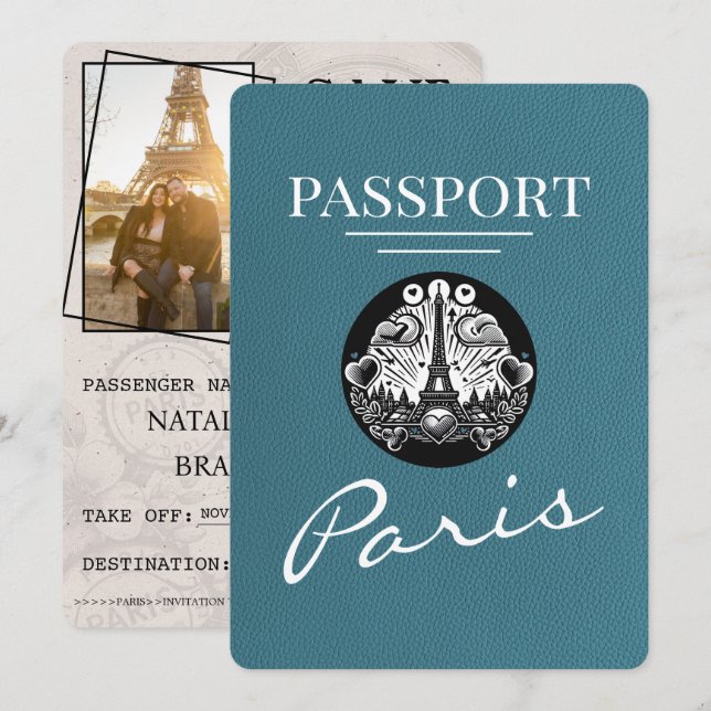 Teal Paris Passport Save The Date (Front/Back)