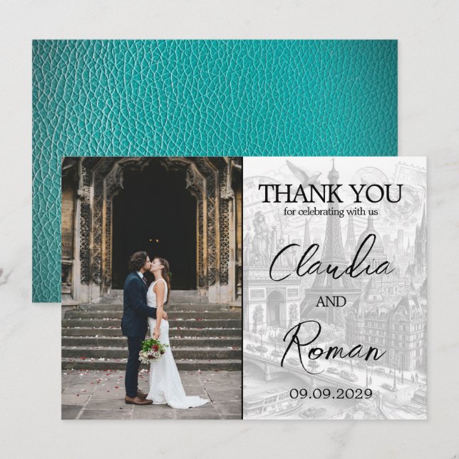 Teal Paris Passport Thank You Card (Front/Back)