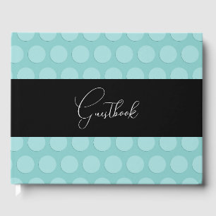 Teal Pastel Retro Dots Pattern Wedding Guest Book
