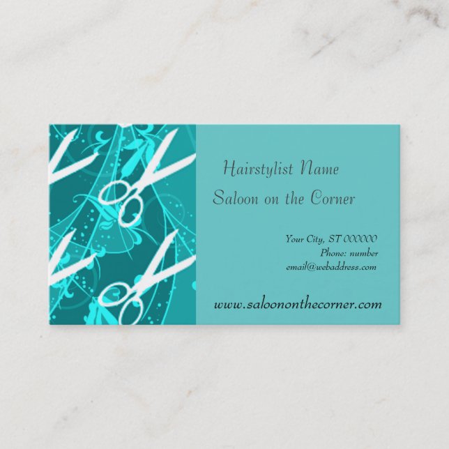 Teal Pastel Retro Fashion Fantasy Scissors Appointment Card (Front)