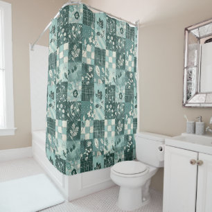 Teal Patchwork Quilt Rustic Floral Retro
