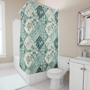 Teal Patchwork Quilt Rustic Floral Retro