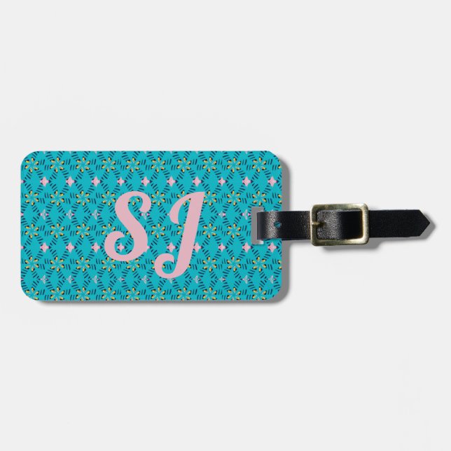 Teal Pattern Luggage Tag (Front Horizontal)