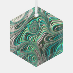 Teal Paua Abalone Shell Fractal Abstract Pattern Glass Ornament
