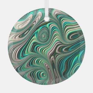 Teal Paua Abalone Shell Fractal Abstract Pattern Glass Ornament