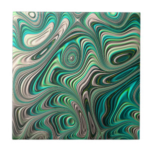 Teal Paua Abalone Shell Fractal Abstract Pattern Tile