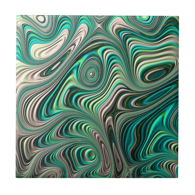 Teal Paua Abalone Shell Fractal Abstract Pattern Tile (Front)