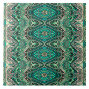 Teal Paua Art Nouveau Fractal Pattern Tile