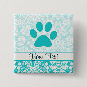 Teal Paw Print 2 Inch Square Button