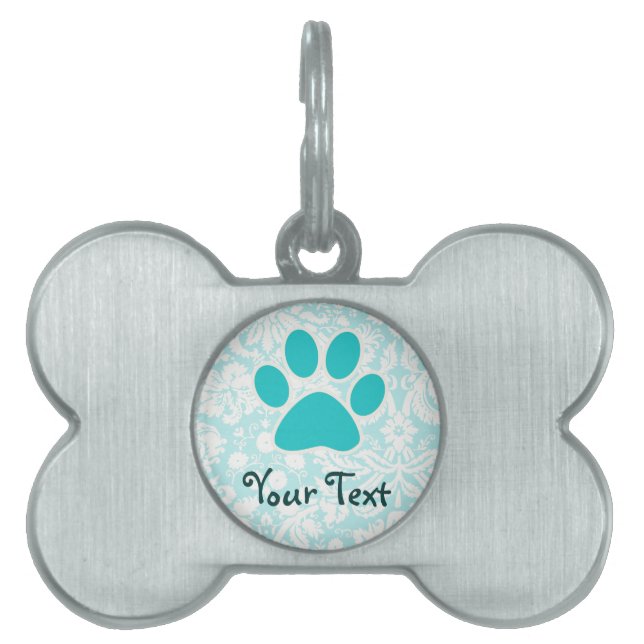 Teal Paw Print Pet ID Tag (Front)