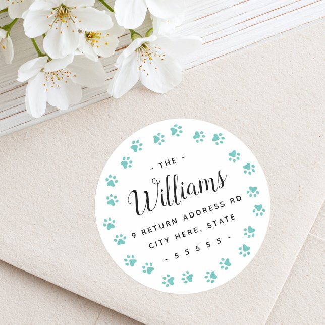 Teal paw prints return address labels (Teal paw prints return address labels)