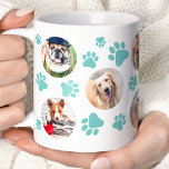 Teal Pawprint 8 Pet Dog Photo Collage Coffee Mug<br><div class="desc">Showcase your favourite canine friend with this personalized Teal Pawprint 8 Pet Dog Photo Collage mug. This charming mug features a Back paw print design and space for eight cherished photos of your pup. Perfect for dog lovers, this mug makes a thoughtful gift for birthdays, holidays, or just because. Sip...</div>