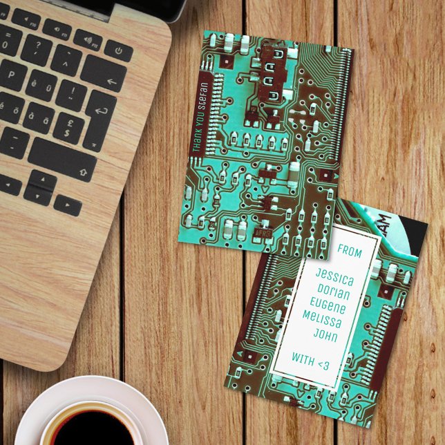 Teal  PCB board, electronic parts printed circuit Thank You Card (Creator Uploaded)