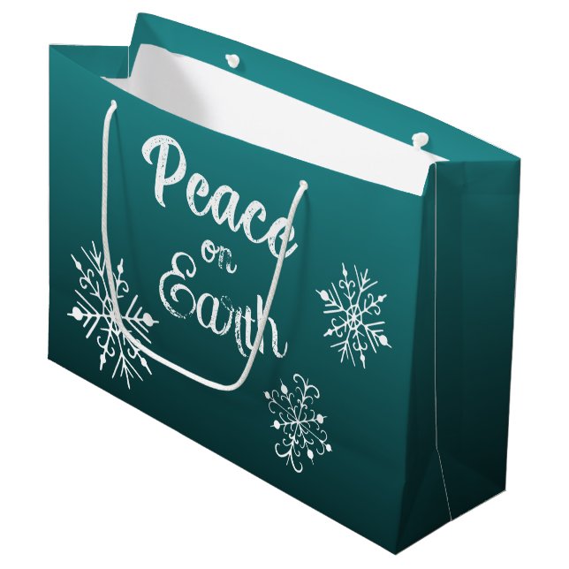 Teal Peace on Earth Christmas Gift Bag  (Front Angled)