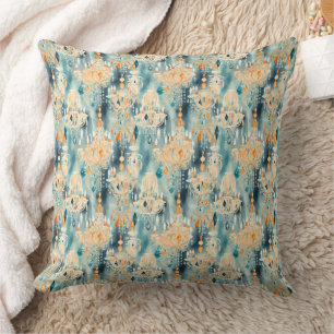 Teal Peach Chandeliers Throw Pillow