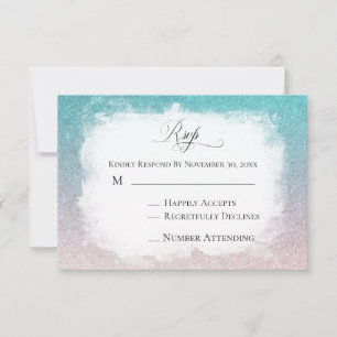 *~* Teal Peach Glitter Beach AR4 Wedding RSVP