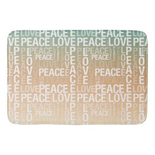 Teal Peach Gold White Peace Love Bath Mat