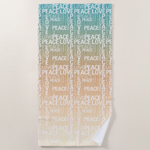 Teal Peach Gold White Peace Love Beach Towel