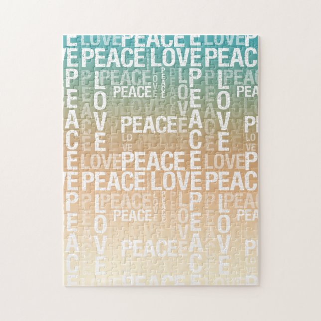 Teal Peach Gold White Peace Love    Jigsaw Puzzle (Vertical)