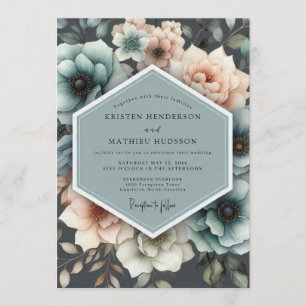Teal & Peach Painterly Bloom Wedding Invitation