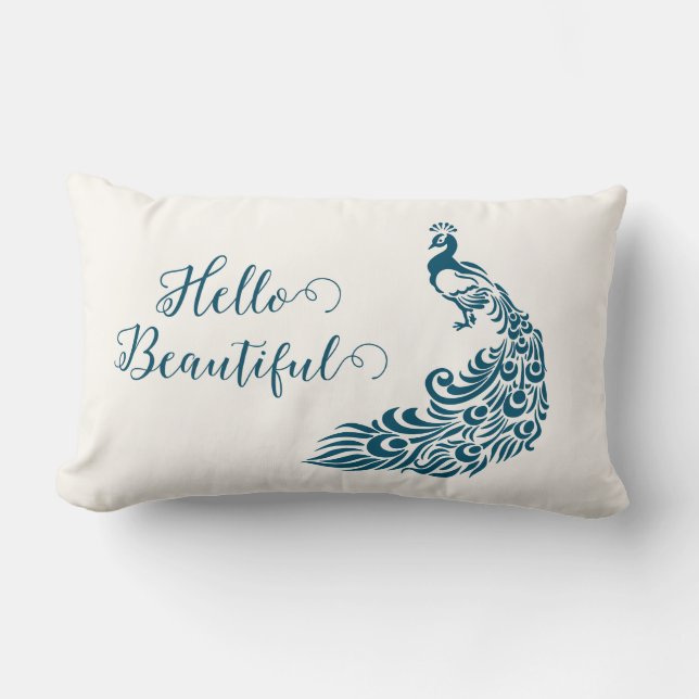 Teal Peacock Bold Stylish Art Deco Design Lumbar Pillow (Front)