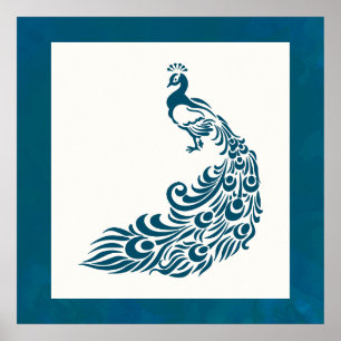Teal Peacock Bold Stylish Art Deco Design Poster