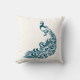 Teal Peacock Bold Stylish Art Deco Design Throw Pillow