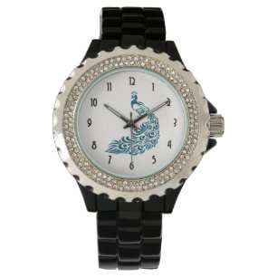 Teal Peacock Bold Stylish Art Deco Design Watch