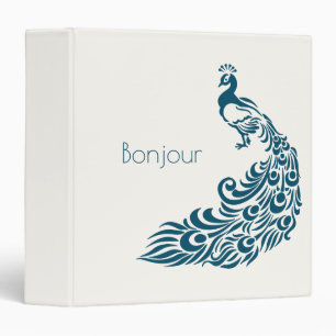 Teal Peacock Bonjour Fancy Stylish Art Deco Design Binder