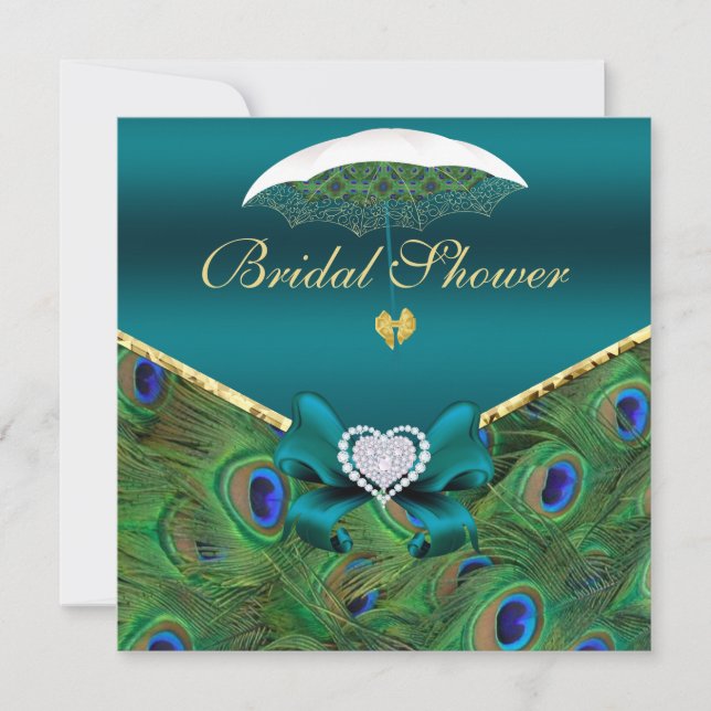 Teal Peacock Bridal Shower Invite (Front)