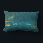 Teal Peacock Custom Wedding for Newlyweds Lumbar Pillow<br><div class="desc">Our Peacock Personalized Pillow has the lovely peacock feathers and wedding rings from the rest of the collection and coordinates with all the products in our Peacock Wedding Collection. Lovely gift for the newlyweds. Also look for our peacock design for everyday use and home decor.</div>