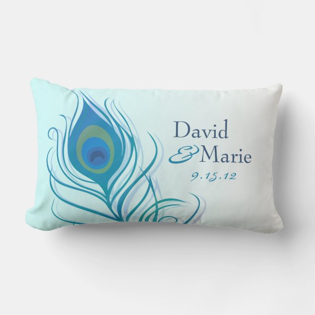 Teal Peacock Feather Keepsake Pillow (Front)
