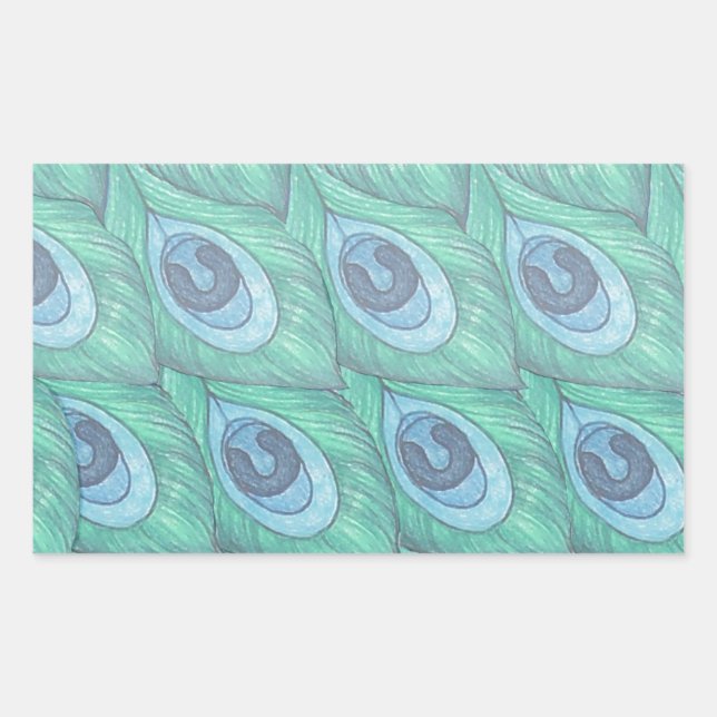 Teal Peacock Feather Pattern Design Sticker (Front)