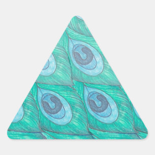 Teal Peacock Feather Pattern Design Triangle Sticker