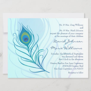 Teal Peacock Feather Wedding Invitation
