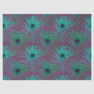 Teal Peacock Feathers on Purple Decoupage Tissue Paper