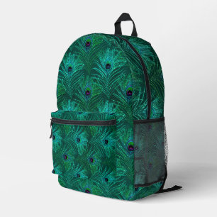 Teal Peacock Feathers Pattern  Printed Backpack