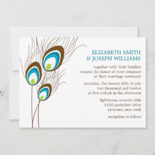Teal Peacock Feathers Wedding Invitation