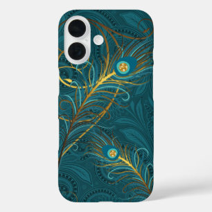 Teal Peacock Feathers with Paisley iPhone 16 Case