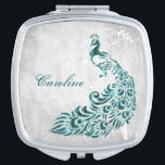 Teal Peacock Leaf Vine Compact Mirror<br><div class="desc">Personalize a unique gift for your Bridesmaids with a Teal Peacock Leaf Vine Compact Mirror. Compact design features a light grey grunge background with a vibrant teal peacock with a leaf vine embellishment. Personalize with the bridesmaid's name for a cherished reminder of your big day. Additional wedding stationery available with...</div>