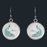 Teal Peacock Leaf Vine Earrings<br><div class="desc">Personalize a unique gift for your bridesmaids with a set of Teal Peacock Leaf Vine Personalized Earrings. Earring design features a light grey grunge background with a vibrant teal peacock with a white botanical embellishment. Personalize with the name of your bridesmaids. Additional wedding stationery and gifts available with this design...</div>