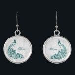 Teal Peacock Leaf Vine Earrings<br><div class="desc">Personalize a unique gift for your bridesmaids with a set of Teal Peacock Leaf Vine Personalized Earrings. Earring design features a light grey grunge background with a vibrant teal peacock with a white botanical embellishment. Personalize with the name of your bridesmaids. Additional wedding stationery and gifts available with this design...</div>