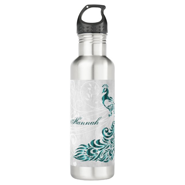 Teal Peacock Personalized 710 Ml Water Bottle (Front)