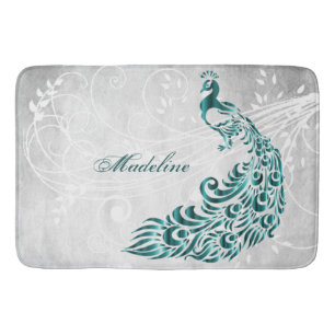Teal Peacock Personalized Bath Mat